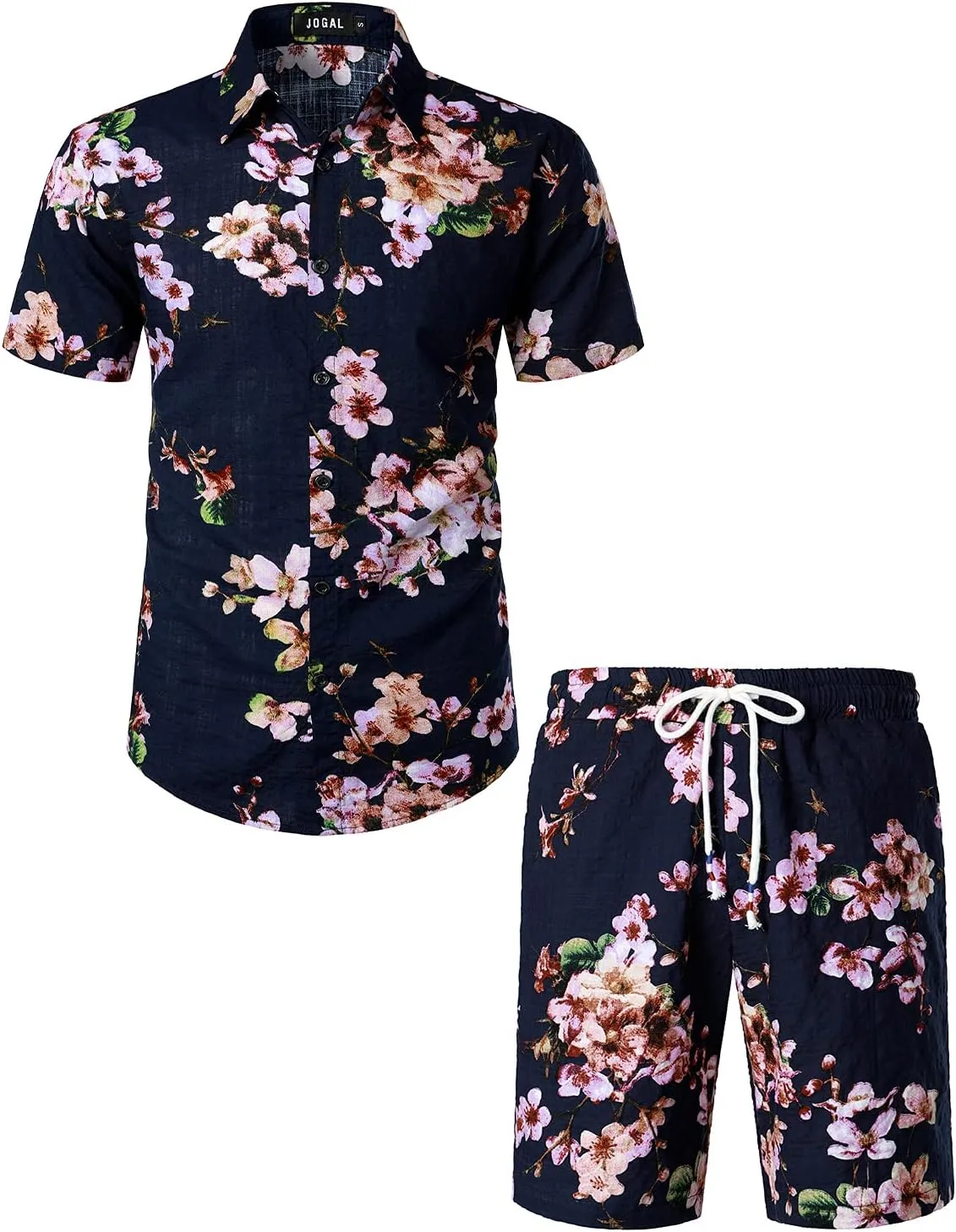 JOGAL Men's Flower Casual Button Down Short Sleeve Hawaiian Shirt Suits