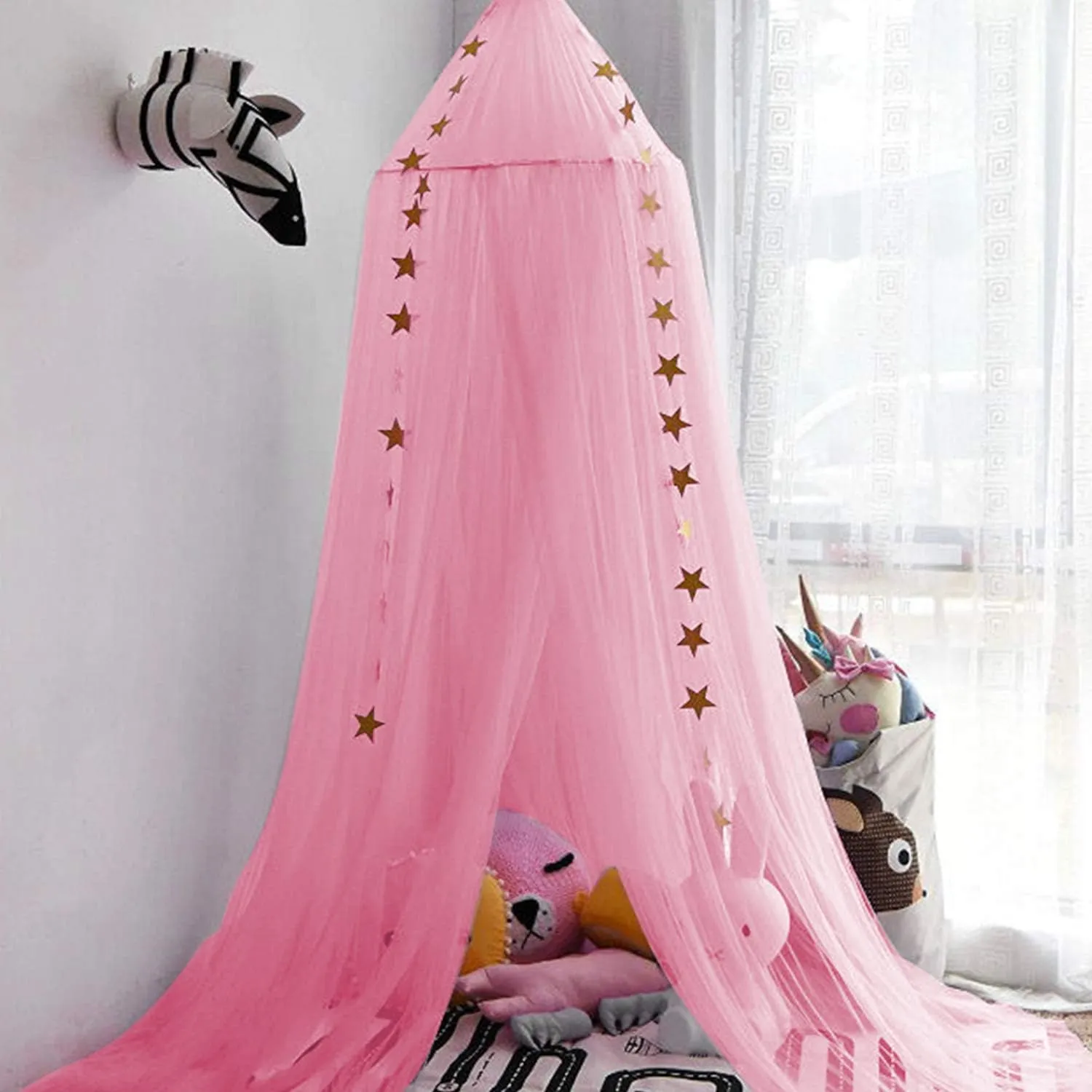 Jolitac Princess Bed Canopy for Girls Room Decor Round Lace Mosquito Net Play Tent Reading Nook Canopies Yarn Girl Dome Netting Castle (Rose)