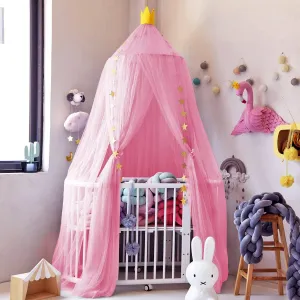 Jolitac Princess Bed Canopy for Girls Room Decor Round Lace Mosquito Net Play Tent Reading Nook Canopies Yarn Girl Dome Netting Castle (Rose)