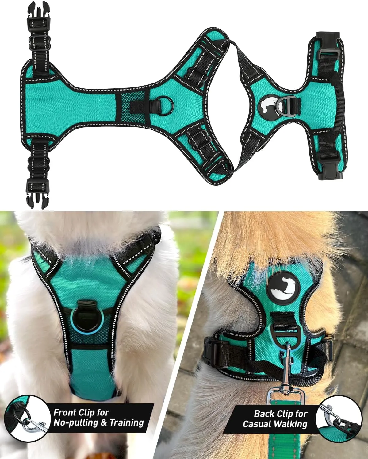 Joytale No Pull Dog Harness for Large Dogs, Reflective Pet Vest with Front Clip, Adjustable Soft Padded Harnesses with Easy Control Handle for Training and Walking, Teal, L