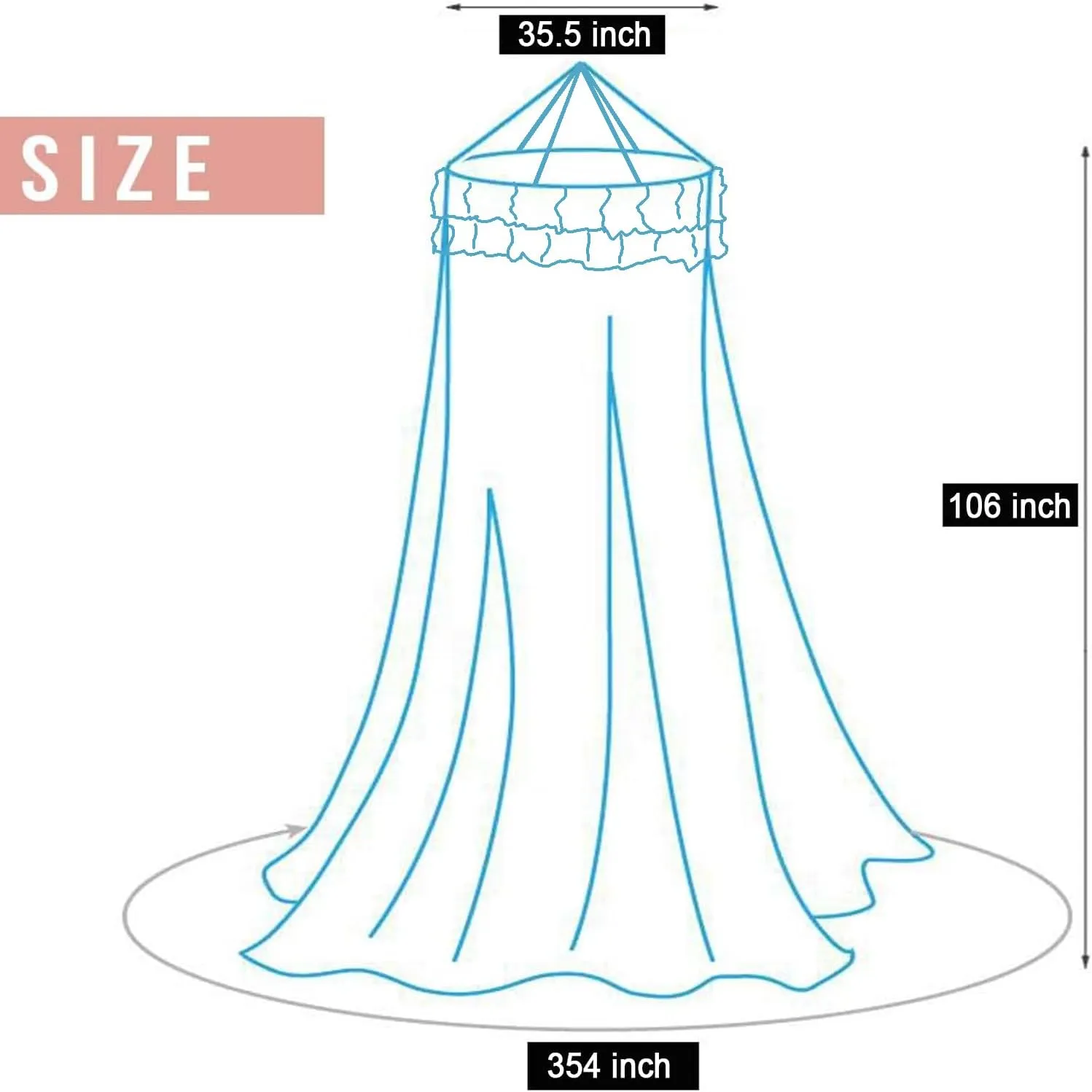 Kertnic Mosquito Net Bed Canopy for Girls, Princess Canopy Bed Curtain Fine Sheer Mesh Dome Bed Canopies, Kids & Adults Lace Tent for Twin Full Queen King Bed (Black)