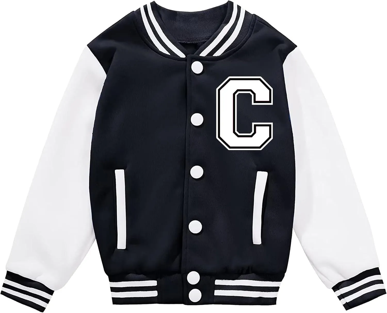 Kids Baseball Jacket Letter Print Boys Girls Varsity Coat Casual Lightweight School Uniform With Button