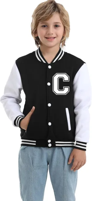 Kids Baseball Jacket Letter Print Boys Girls Varsity Coat Casual Lightweight School Uniform With Button