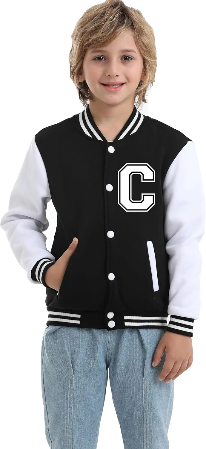 Kids Baseball Jacket Letter Print Boys Girls Varsity Coat Casual Lightweight School Uniform With Button