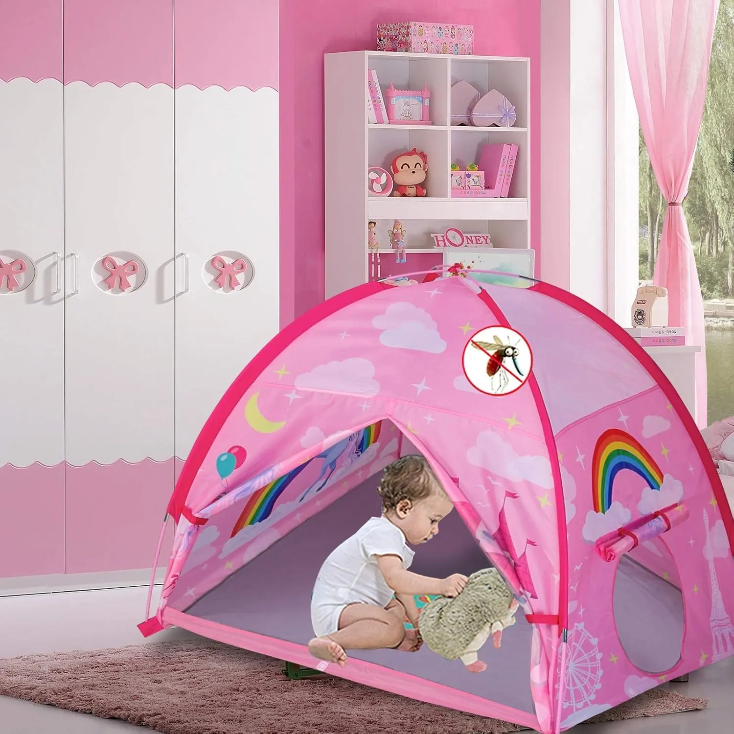 Kids Play Tent 48”x48”x42” Pink Unicorn Princess Playhouse Tent for Kids Indoor Outdoor Children Dome Tent for Girls Boys Camping Playground Perfect Kid’s Gift