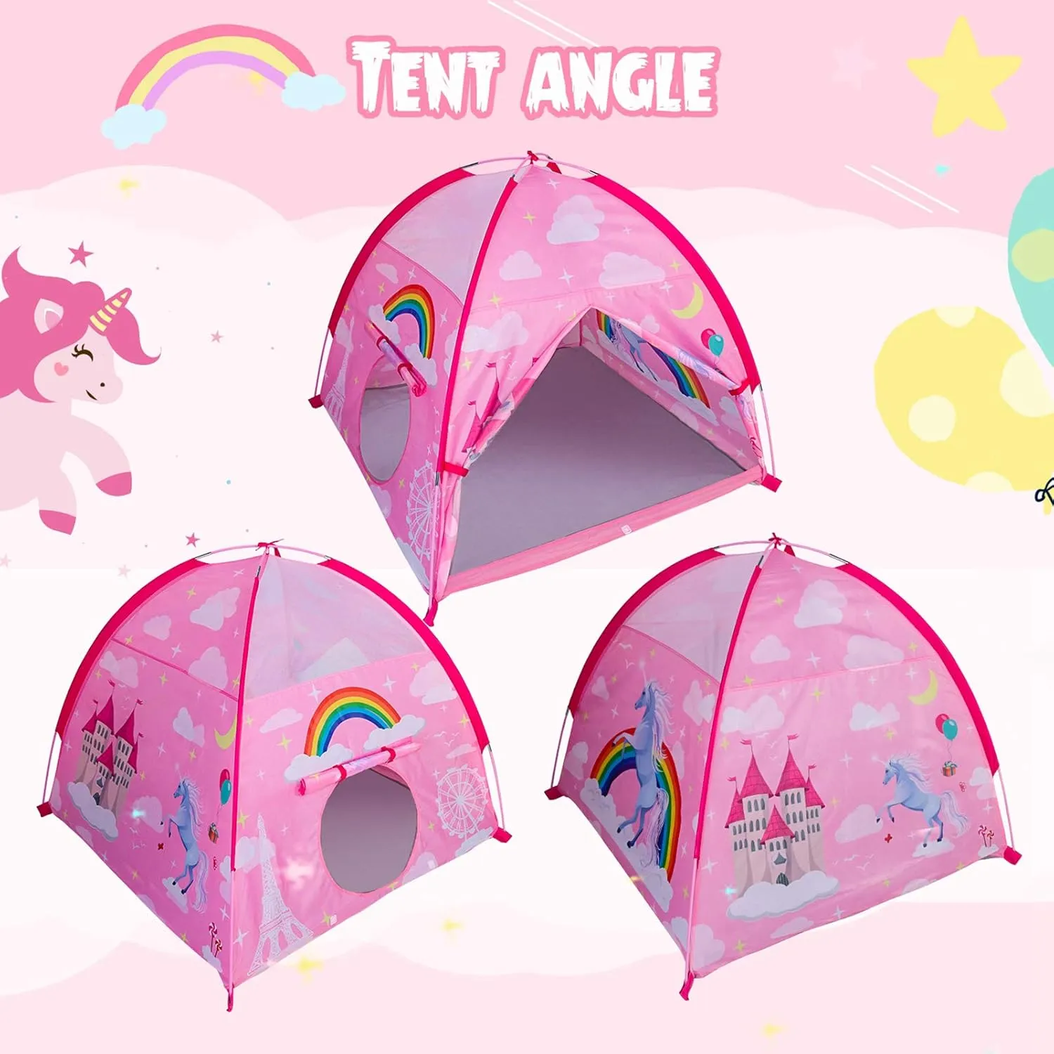 Kids Play Tent 48”x48”x42” Pink Unicorn Princess Playhouse Tent for Kids Indoor Outdoor Children Dome Tent for Girls Boys Camping Playground Perfect Kid’s Gift