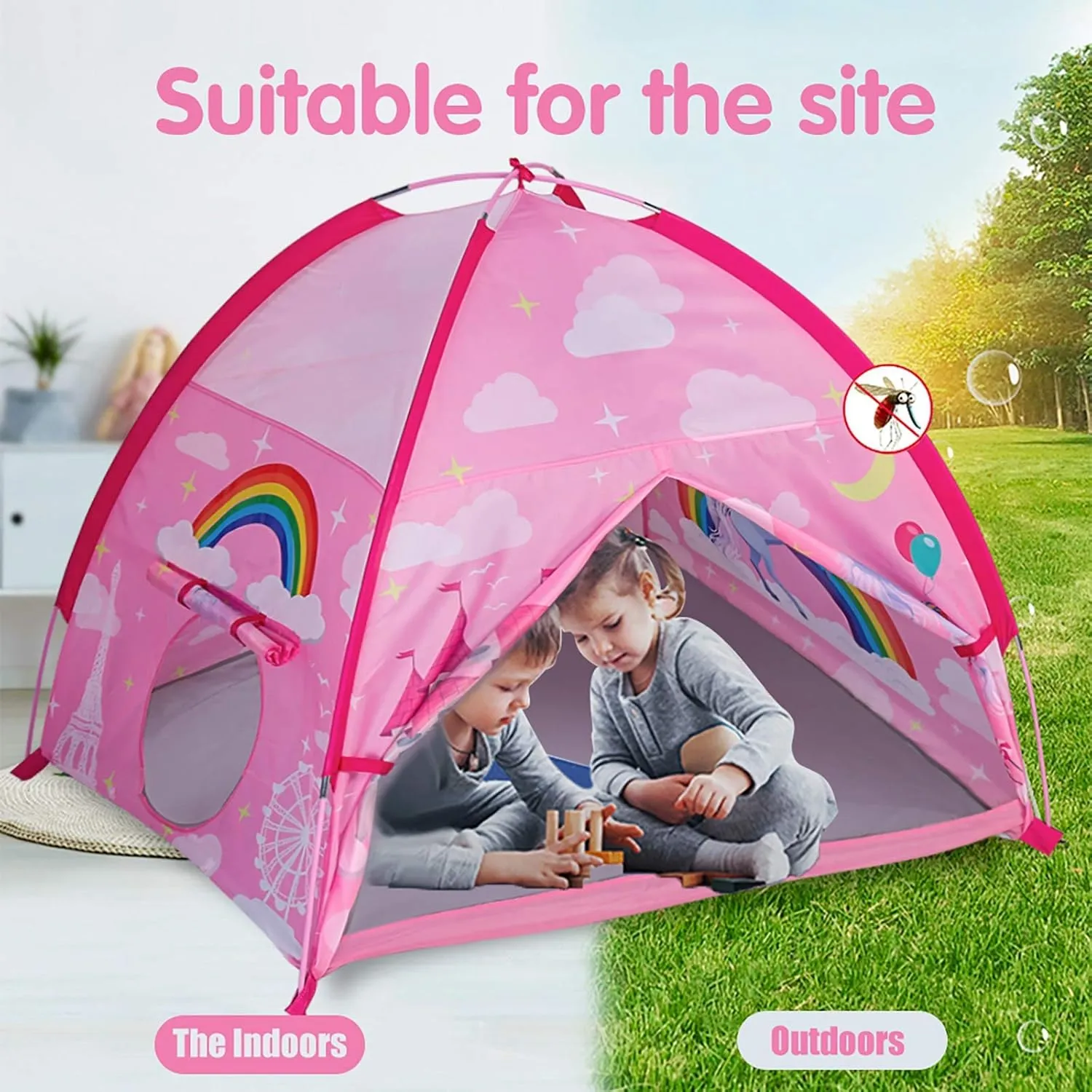 Kids Play Tent 48”x48”x42” Pink Unicorn Princess Playhouse Tent for Kids Indoor Outdoor Children Dome Tent for Girls Boys Camping Playground Perfect Kid’s Gift