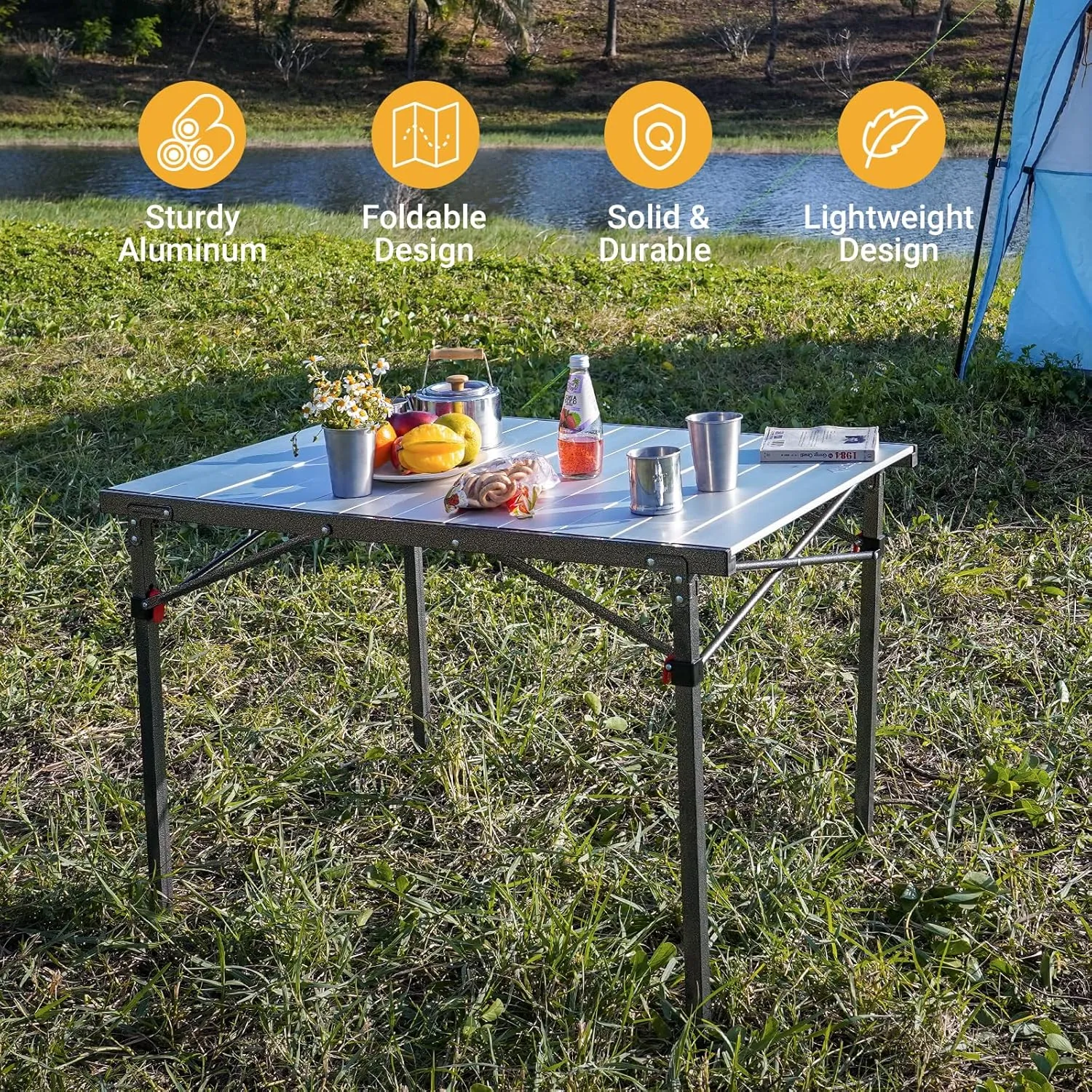 KingCamp Camping Table Aluminum Folding Table Portable Lightweight Roll Up Foldable Camp Table for Indoor & Outdoor Camping Picnic Barbecue Backyard Party, 4-5Person