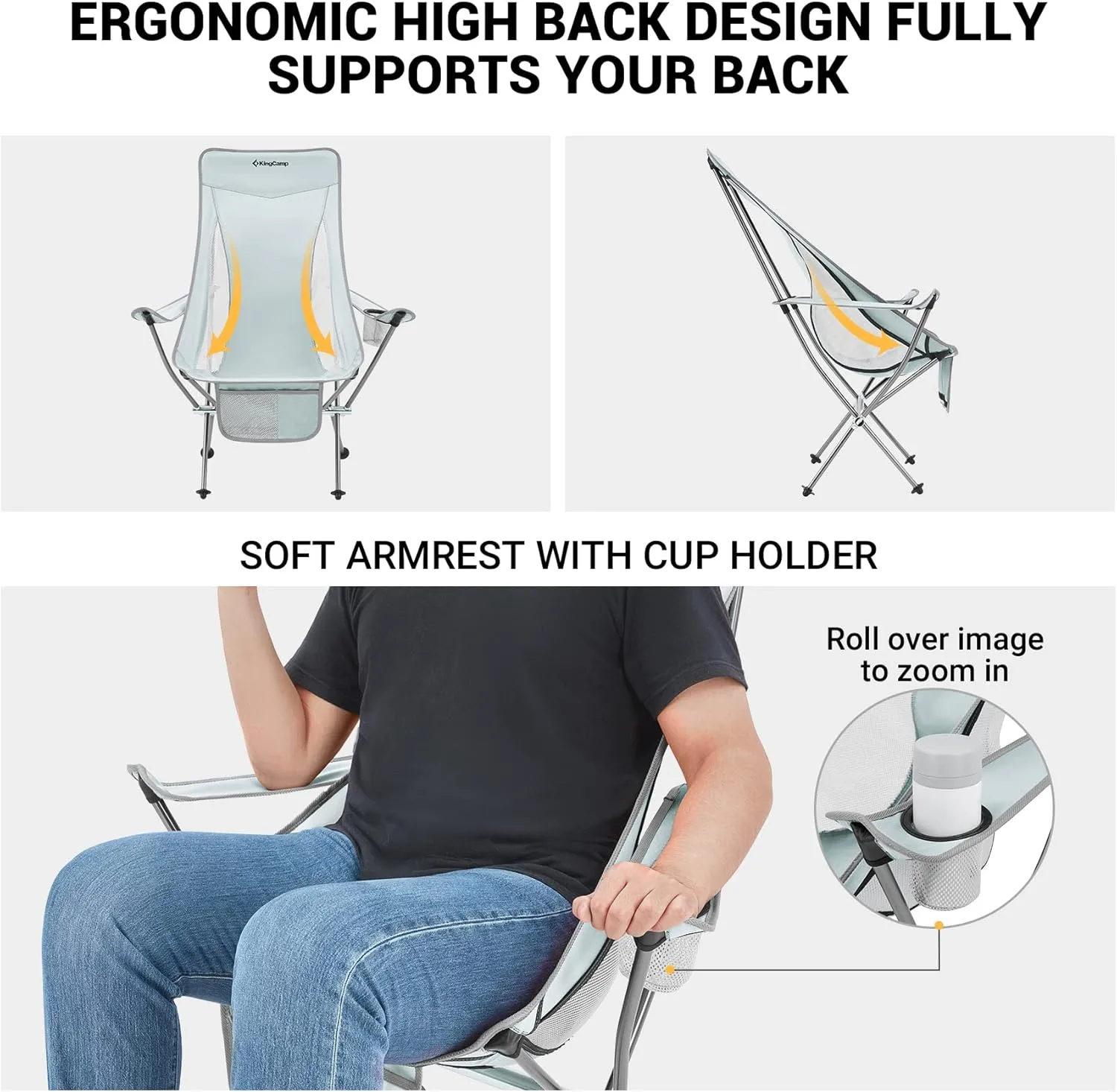 KingCamp Lightweight Compact Camping Folding Chair, Adjustable Height Ultraight Backpacking Chair for Outdoor Hiking, Picnic, Beach, Travel Chairs with Carry Bag