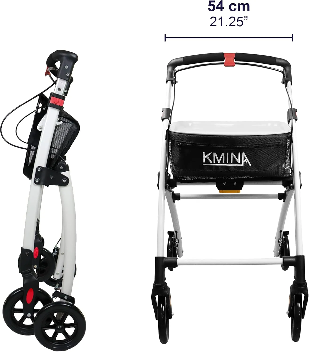 KMINA PRO - Narrow Walkers for Small Spaces, Rollator Seniors, Folding Walker with Wheels, Black