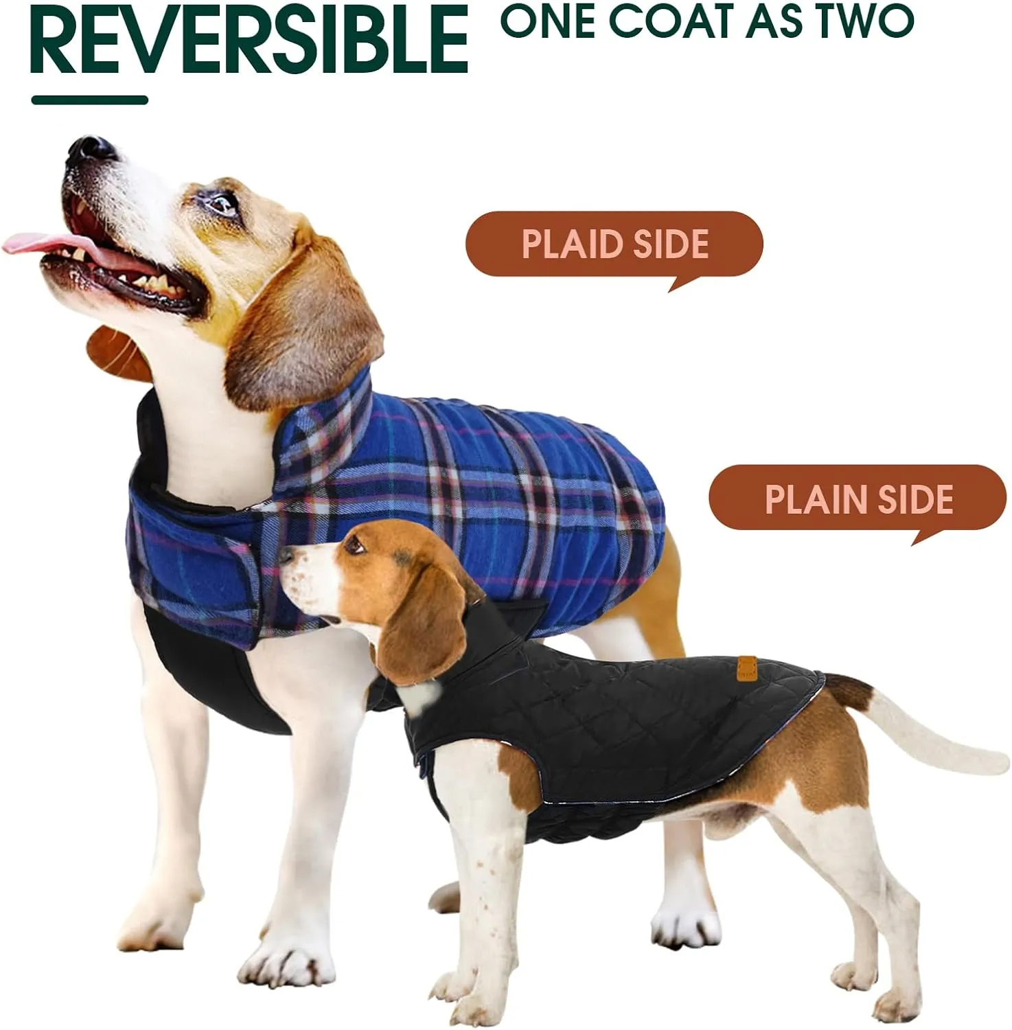 Kuoser Warm Dog Coat, Waterproof Dog Coats for X-Small Dogs, Adjustable Durable Doggie Winter Jacket Reversible Cozy Puppy Cold Weather Apparel from Small to Large Breed, Navy XS