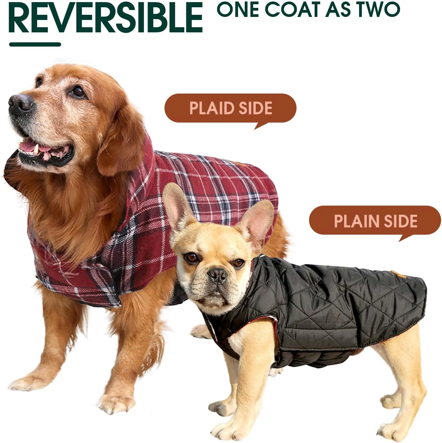 Kuoser Waterproof Dog Coat, Reversible Dog Jacket for Small Dogs, Adjustable Durable Doggie Winter Coat Warm Cozy Puppy Cold Weather Apparel from Small to Large Breed, Red S