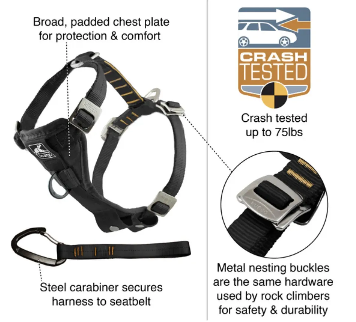 Kurgo Enhanced Strength Tru-Fit Dog Car Harness Charcoal