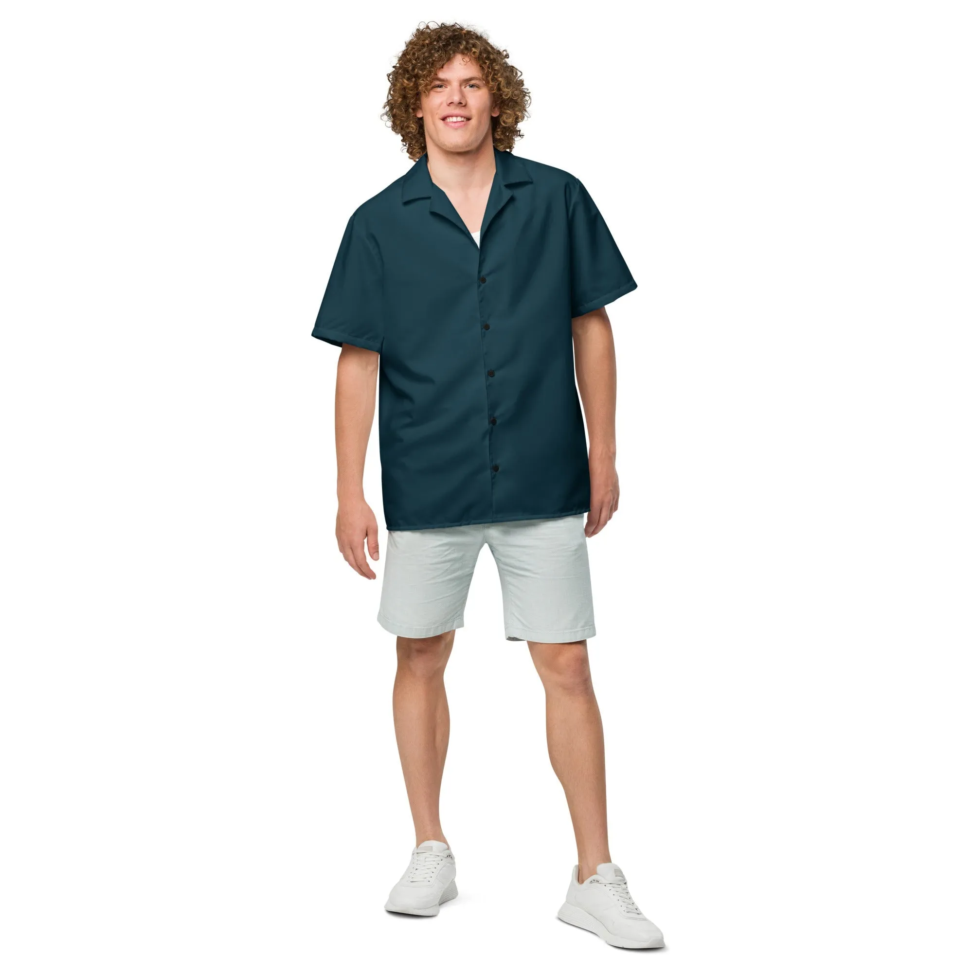 Labelless Dark Seas Blue Button Down Camp Shirt