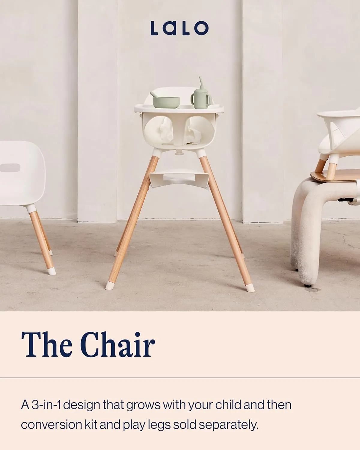 Lalo The Chair Convertible 3-in-1 High Chair for Babies & Toddlers, Dishwasher Safe Tray, Adjustable Footrest, Grapefruit