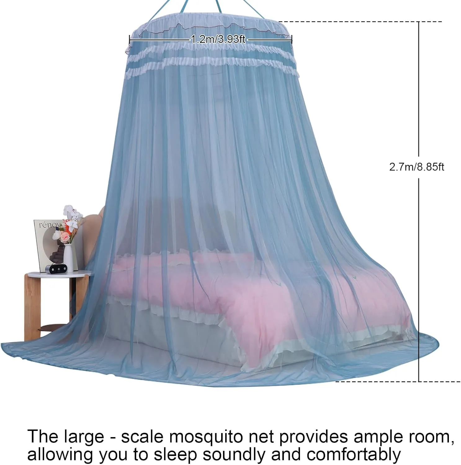 Lanpet Dreamy Princess Bed Canopy for Girls, Double Layer Sheer Mesh Canopy Curtain, Canopies Netting Room Decor Tent Mosquito Net for Kids & Adults Queen King Bed,Pink