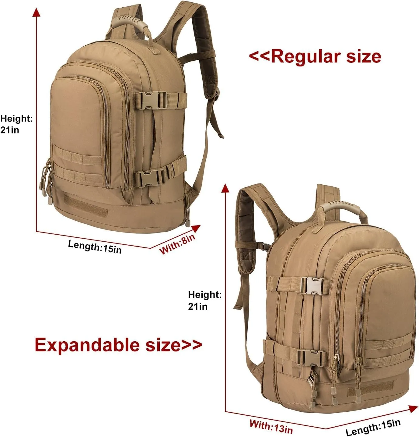 Large 3 Day Expandable 39L-64L Backpack Military Tactical Hiking Camping Daypack