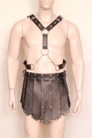 Leather Bulldog BDSM Body Harness with Leather Kilt