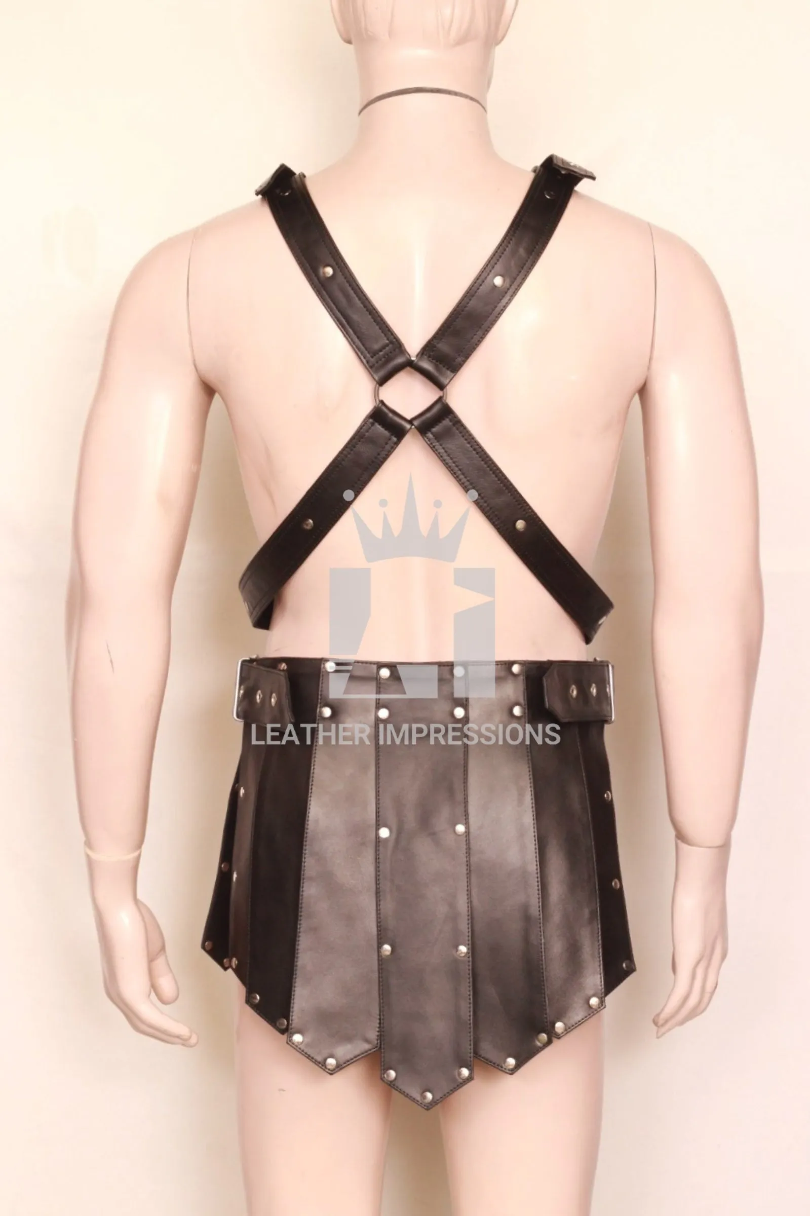 Leather Bulldog BDSM Body Harness with Leather Kilt