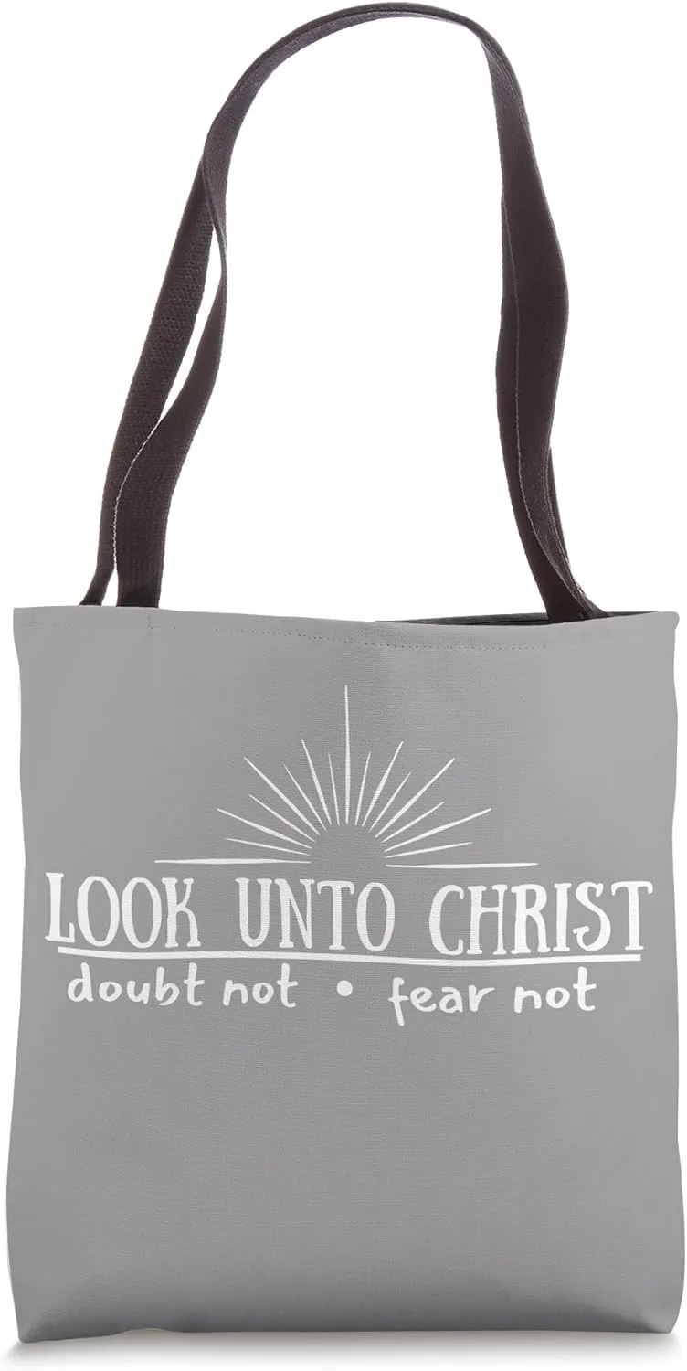 Look Unto Christ with sun 2025 Youth Theme LDS Christian Tote Bag