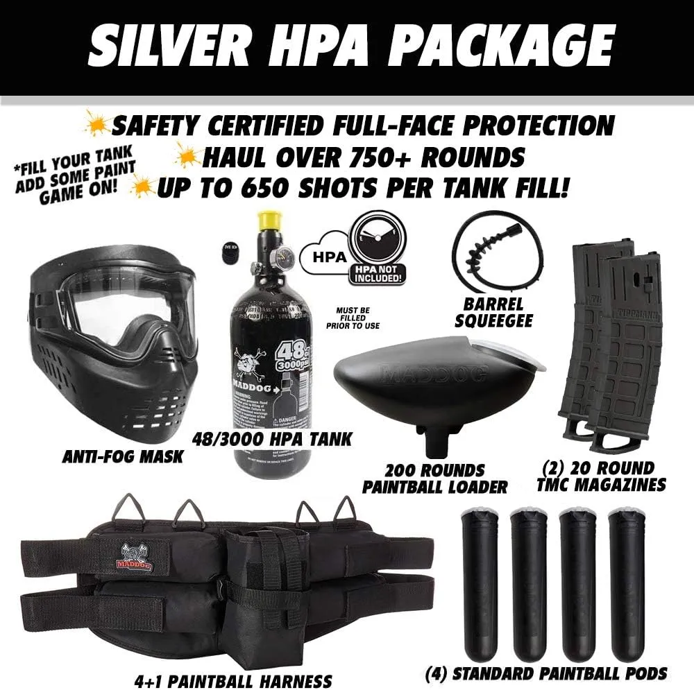 Maddog Tippmann TMC MAGFED Silver Paintball Gun Starter Package