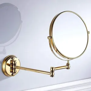 Makeup Mirror Vanity Mirror Makeup Mirror,All Copper Wall-Mounted Beauty Mirror Vanity Mirror Folding Telescopic Magnifying Double-Sided for Hotel Bathroom Cosmetic Mirror(Round Base)