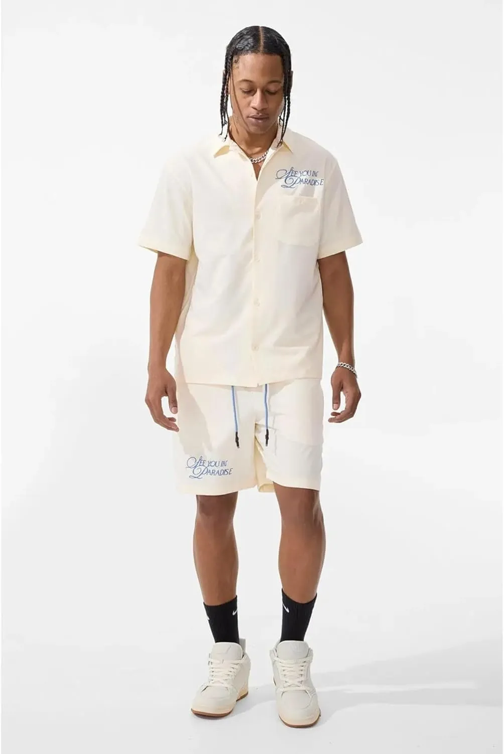 Men Oakland Mechanic Embroidered Camp Shirt (Cream)