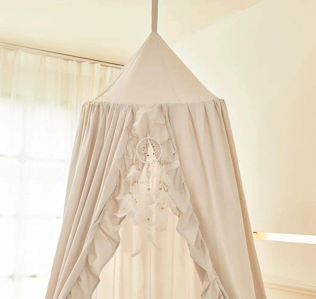 Mengersi Bed Canopy for Girls,Ruffled Canopy Bed Curtains Canopy for Girls Room,Hanging Canopy Princess Play Tent for Reading Nook Play Room Decor (Ivory)