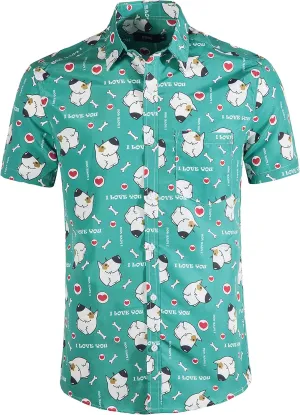 Mens Aloha Hawaiian Shirt Flamingos Penguin Printed Tropical Novelty Casual Short Sleeve Beach Wear