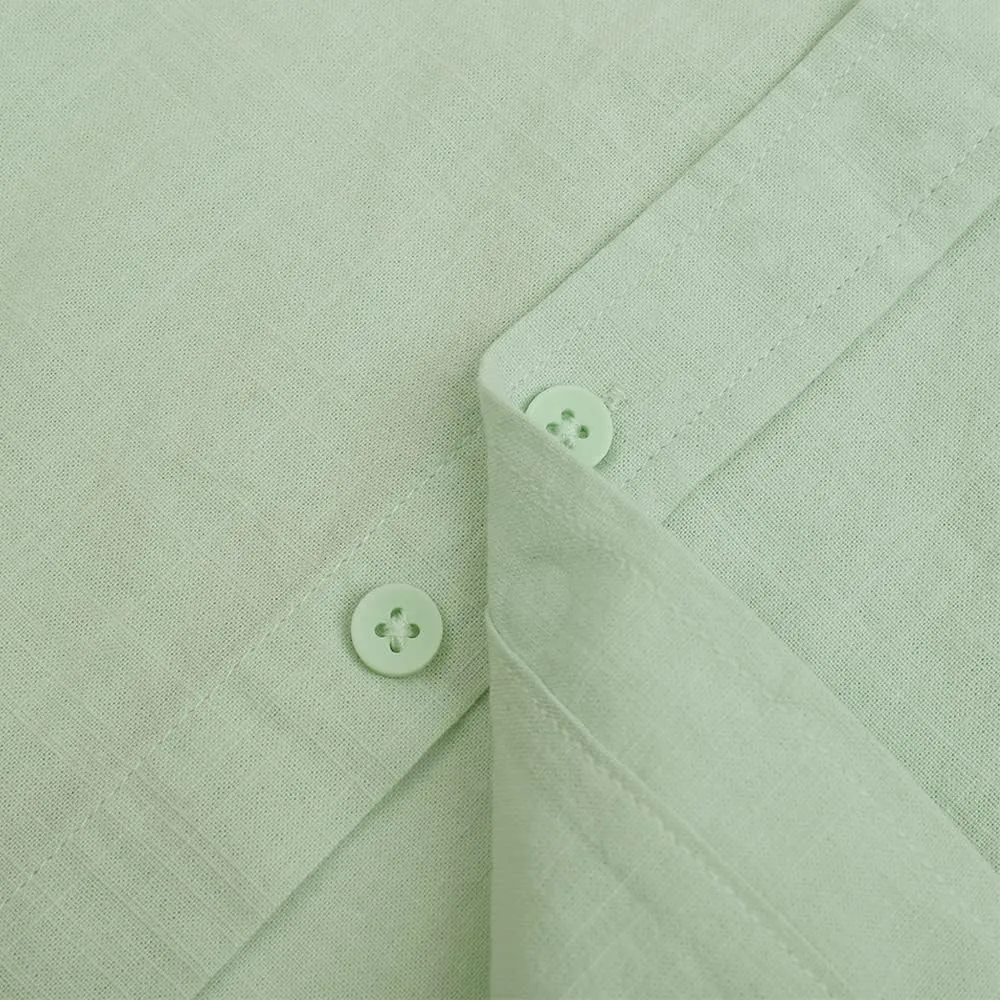Mens Casual Linen Cotton Button Down Short Sleeve Shirts Cuban Camp Guayabera Beach Tops