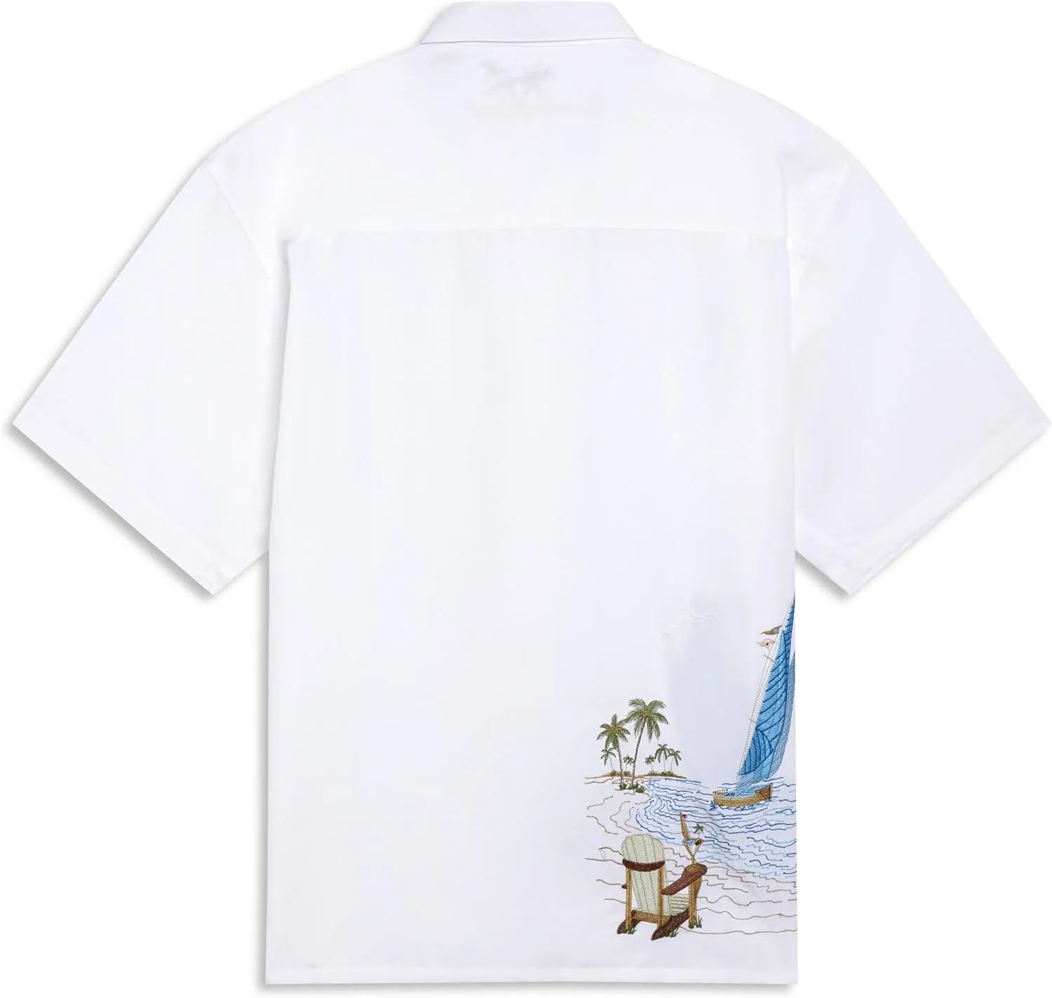 Men's Embroidered Sailing The Good Life Short Sleeve Tropical Button Down Camp Shirt