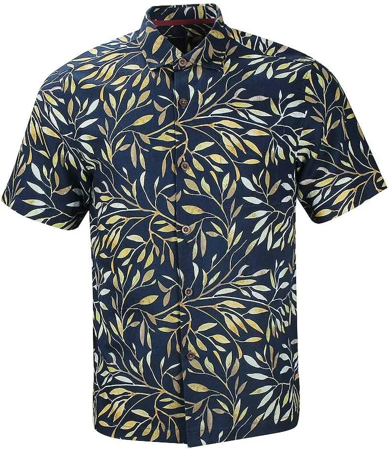 Men's Hawaiian Floral Shirts Silk and Linen Button Down Casual Tropical Holiday Beach Shirts