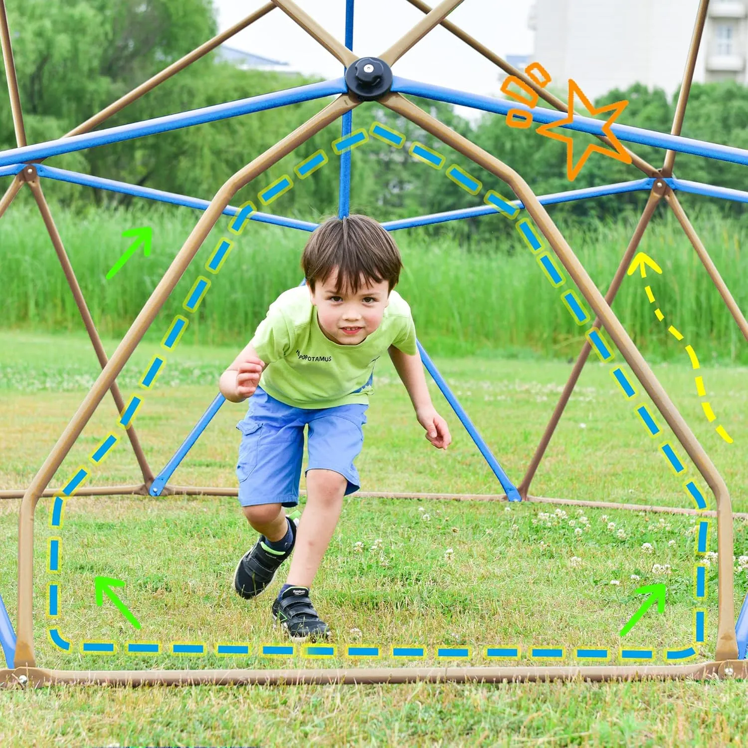 Merax 12FT Climbing Dome, Outdoor Dome Climber for Kids 3-10 Supporting 1000 lbs, Easy Assembly Playground Jungle Gym Backyard Play Equipment (12FT Blue Climbing Dome)