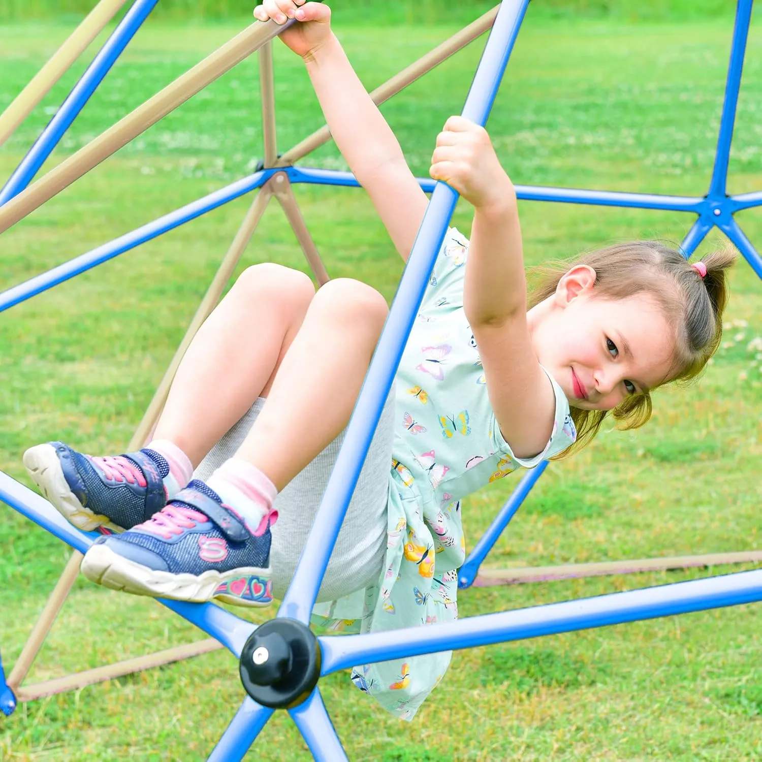 Merax 12FT Climbing Dome, Outdoor Dome Climber for Kids 3-10 Supporting 1000 lbs, Easy Assembly Playground Jungle Gym Backyard Play Equipment (12FT Blue Climbing Dome)