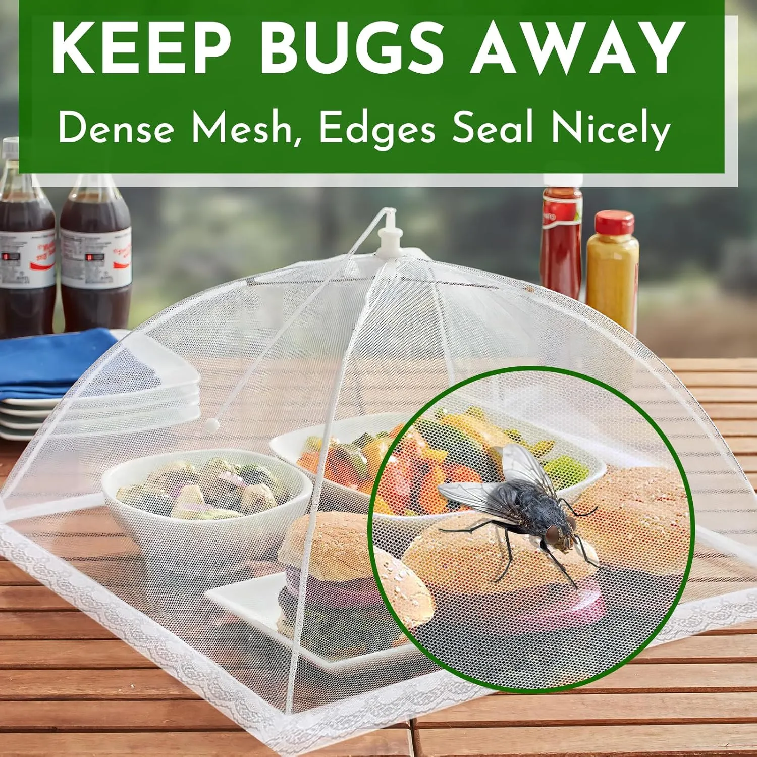 Mesh Food Covers for Outside - 9 Pack Upgraded 1 Extra Large 40x24 in & 8 Large 17x17 in Food Tent Food Cover Outdoors Party Collapsible Picnic Nets Umbrella Mesh Screen Pop Up Food Dome (White)