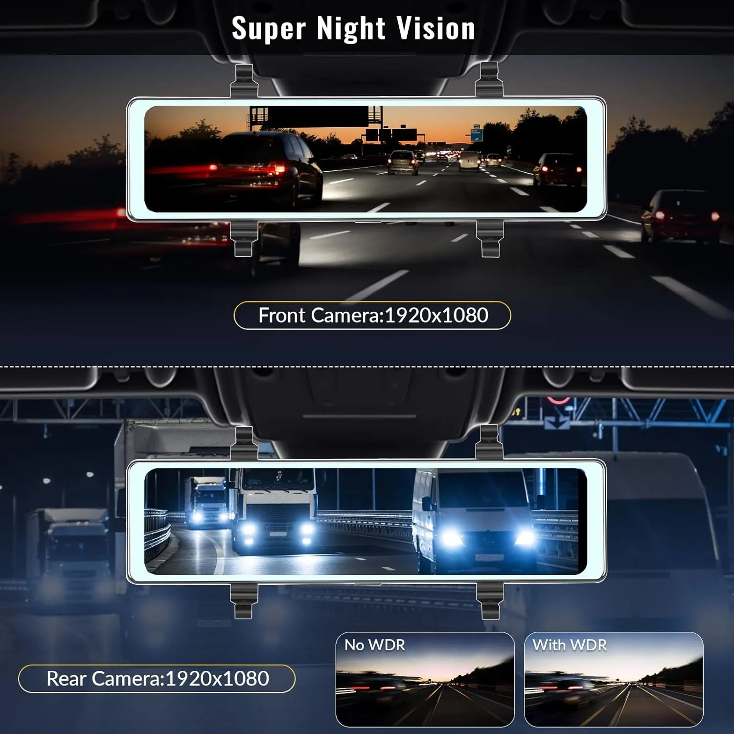 Mirror Dash Cam with Wireless Apple Carplay&Android Auto,11.26" Voice Control Rear View Mirror 1080P Front and Rear View Dual Cameras,FM Transmitter,Night Vision,Parking Assistance, WDR,Loop Recording