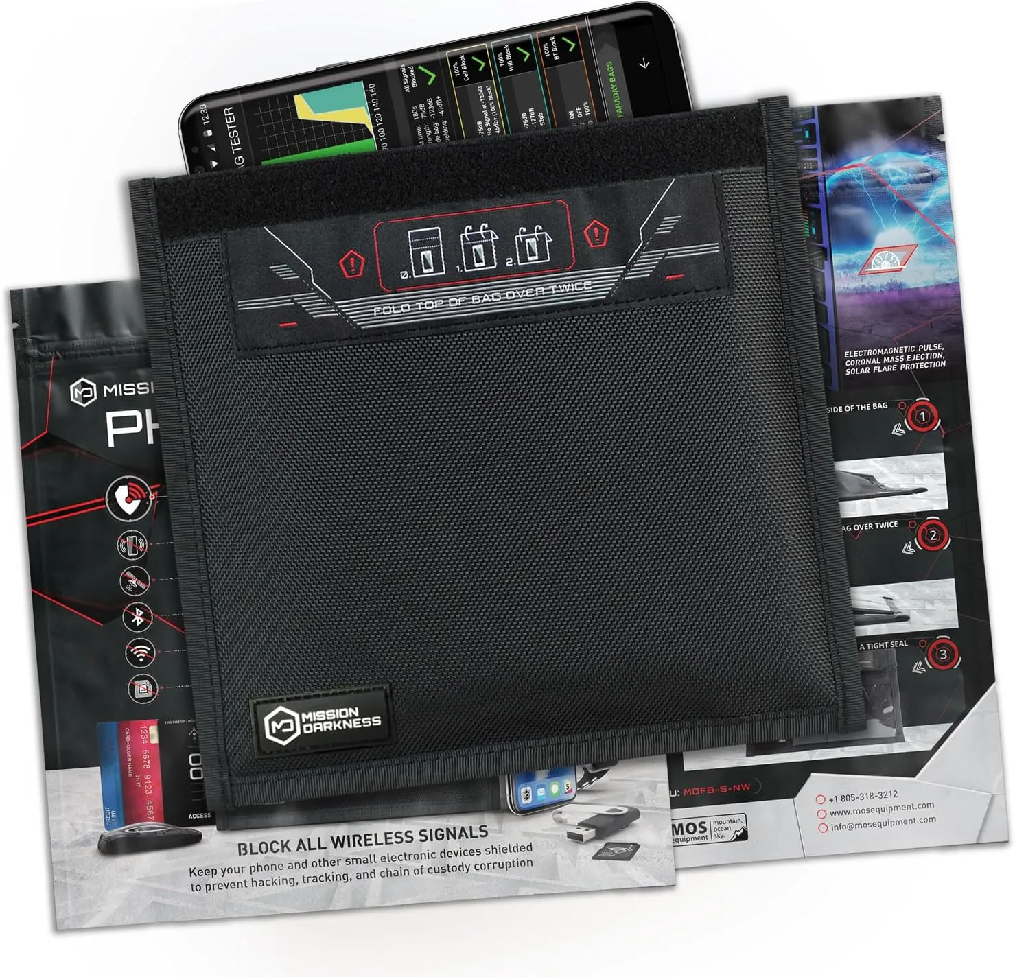 Mission Darkness Non-Window Faraday Bag for Phones // Signal Blocking Faraday Cage Prevents Hacking Tracking Spying, Device Shielding for Law Enforcement Military Digital Forensics, EMP CME Protection