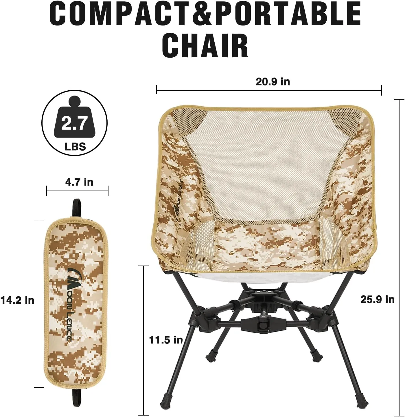 MOON LENCE Portable Camping Chair Backpacking Chair - The 4th Generation Ultralight Folding Chair - Compact, Lightweight Foldable Chairs for Hiking Mountaineering, Beach