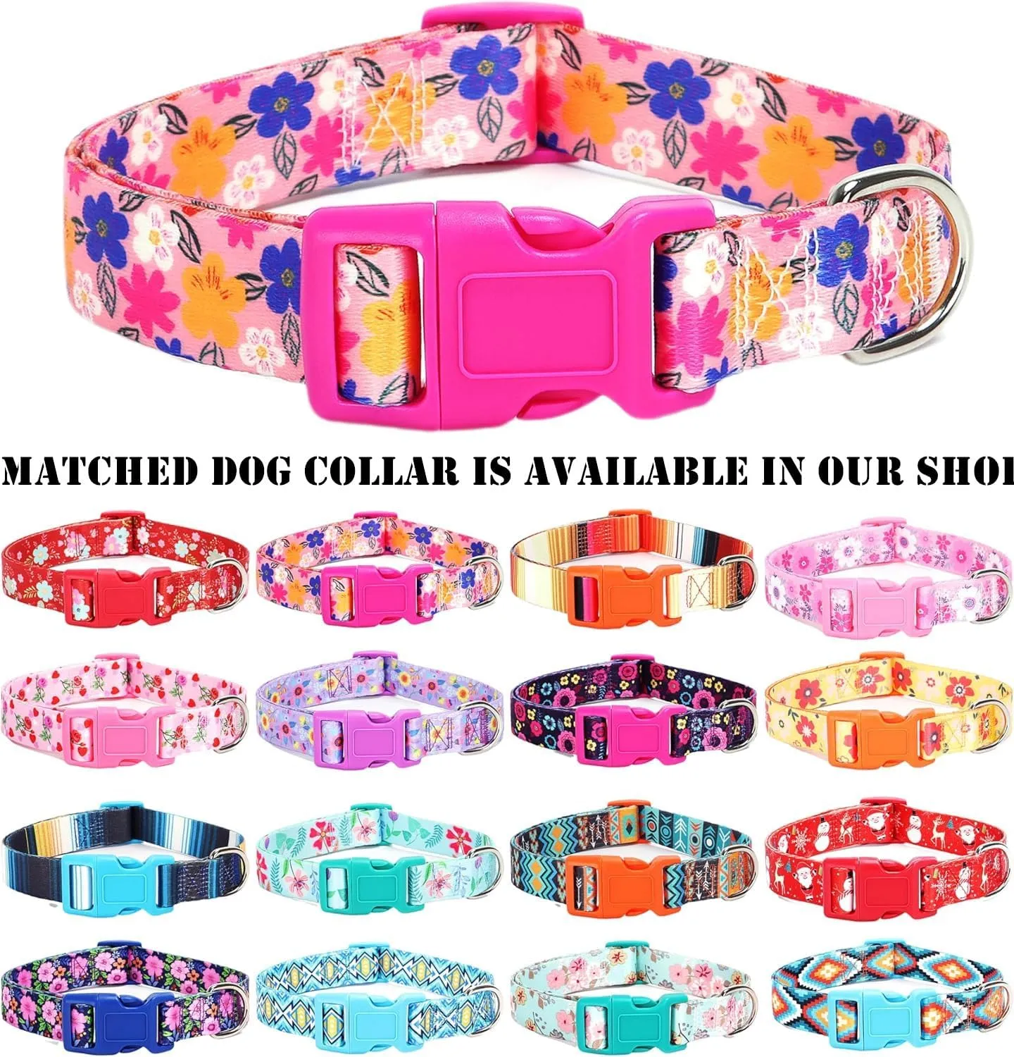 Moonpet Step in Dog Harness Leash Set- All Weather Reflective No-Pull Floral Pattern Padded Mesh Vest Harness for Cats Puppy Extra-Small Small Medium Large Dogs - Romantic Sakura - S