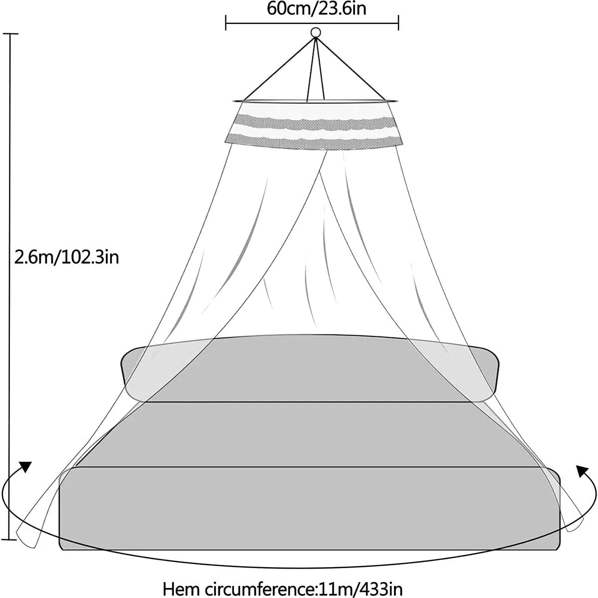 Mosquito Net, Bed Canopy for Double and Single Bed, Cots, Princess Dome Mosquito Mesh Curtain Bed Tent with Adhesive Hook Travel Bag 60x260x1100 cm,Purple
