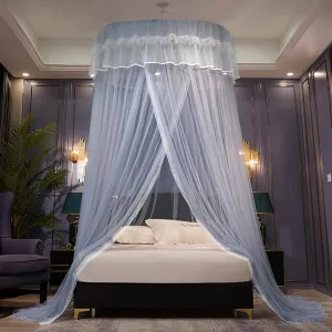 Mosquito Net for Travel and Home, Universal Dome Mosquito Mesh Net Bed Tent Hanging for Double and Single Bed with Adhesive Hook Travel Bag,White (Grey)