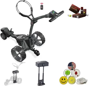 Motocaddy M7 GPS Remote Touchscreen Electric Cart Bundle with Holders for Umbrella/Scorecard/Drink, Device Cradle, M Series Caddy Seat, 1 Dozen Volvik Golf Ball, 5 Ball Markers