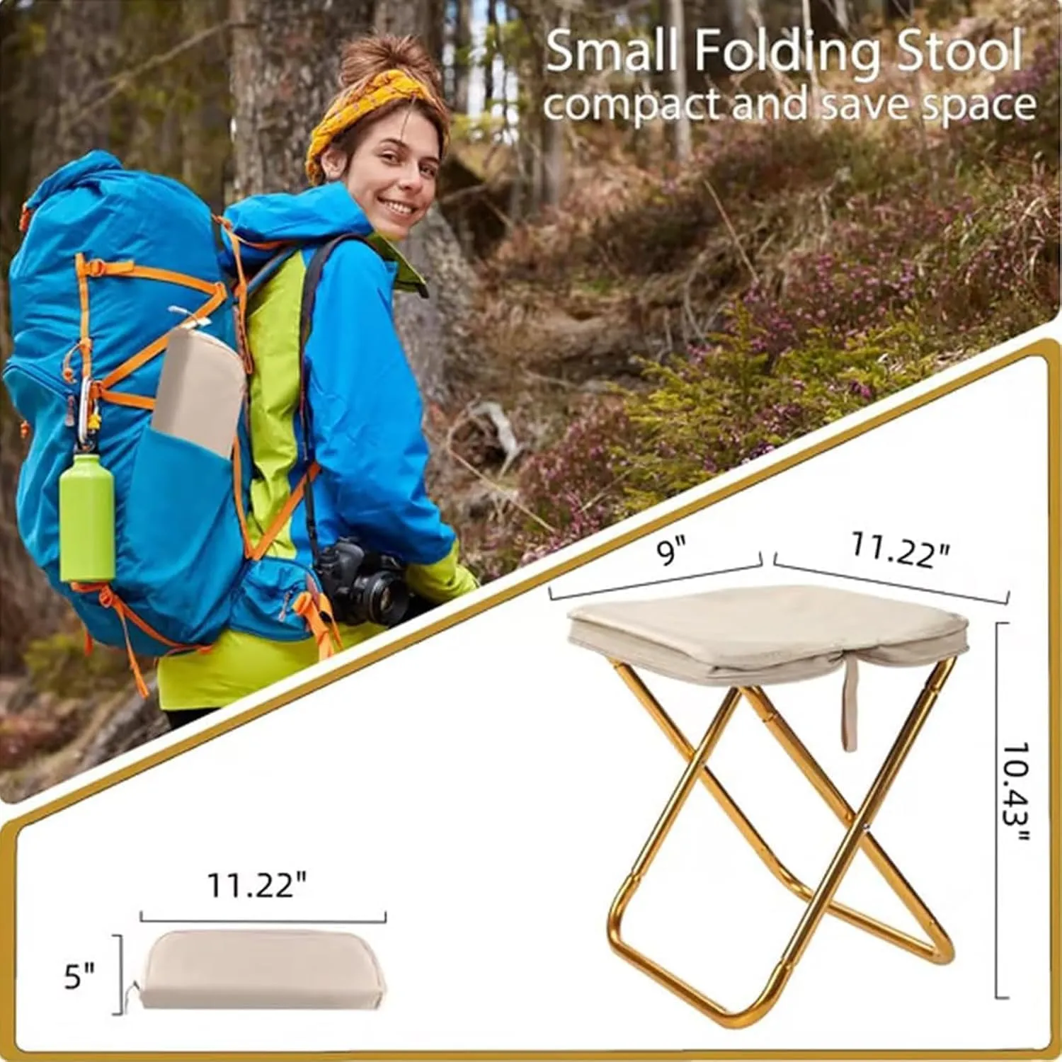 Mountaineering and Hiking Portable Stool (10.2 * 10.2 * 9.1 in),Outdoor Folding Camping Stool,Portable Camping Stool,Upgraded Foldable Design,Hold up to 330 Lbs,for Outdoor Travel,Beach (Red)