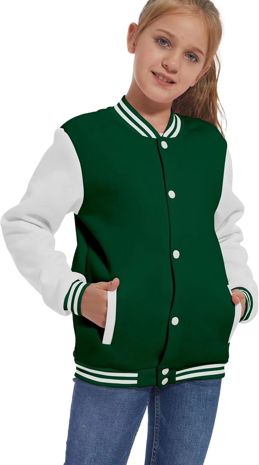 Mowbeat Kids Baseball Jacket Girls Bomber Jackets Boys Varsity Coats Top for Girl Sports Track Outerwear