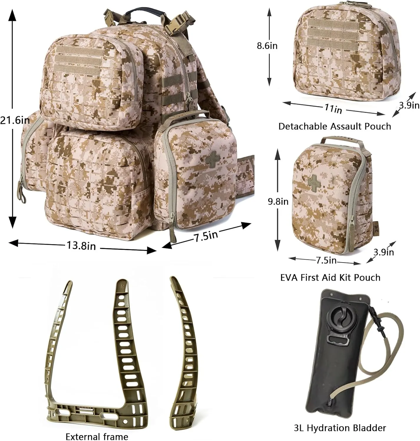 MT Military MOLLE 2 Medium Rucksack, Army Tactical Large Backpack, 3 Days Assault Pack