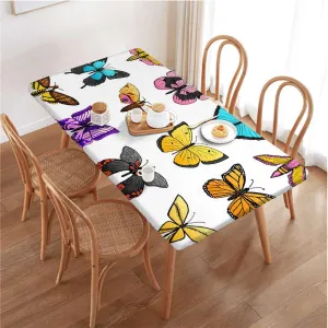 Multicolor Elastic Tablecloth Colorful Flying Composition Girls Design Polyester Fitted Waterproof Outdoor Tablecloth Modern Fits up 5 Foot Tables