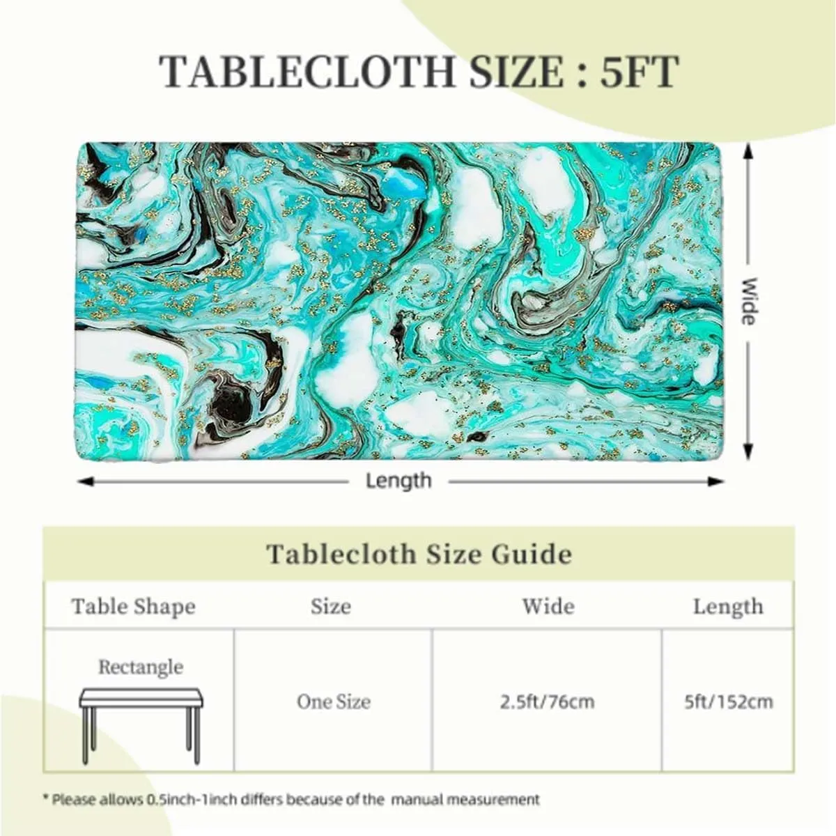 Multicolor Tablecloth Elastic Edge Fitted Soft Toned Green Marble Picnic Fitted Tablecloth Rectangle Table Cover Lines and Shapes Fits up 5 Foot Tables
