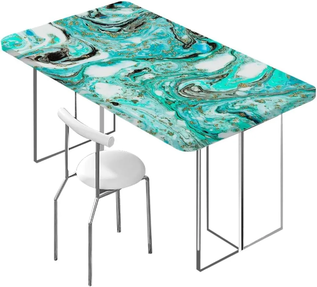 Multicolor Tablecloth Elastic Edge Fitted Soft Toned Green Marble Picnic Fitted Tablecloth Rectangle Table Cover Lines and Shapes Fits up 5 Foot Tables