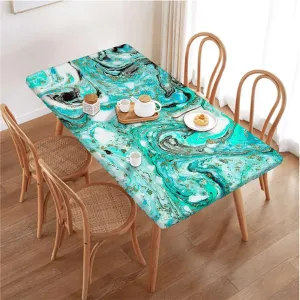 Multicolor Tablecloth Elastic Edge Fitted Soft Toned Green Marble Picnic Fitted Tablecloth Rectangle Table Cover Lines and Shapes Fits up 5 Foot Tables