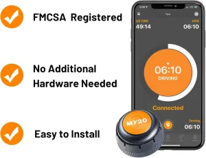 My20 ELD (Electronic Logging Device), Truck GPS Tracking, FMCSA Compliant, 9-pin J1939, 6-pin J1708, OBD-II Diagnostic Ports, Subscription Required